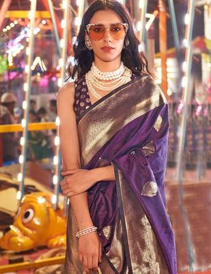 purple woven design zari banarasi saree 3