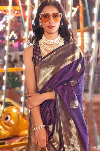 purple woven design zari banarasi saree
