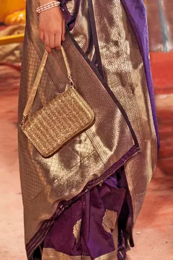 purple woven design zari banarasi saree