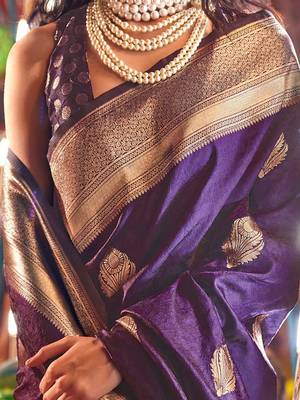 purple woven design zari banarasi saree 5