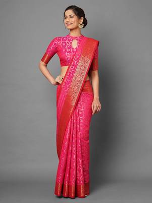 Pink black ready to wear floral satin block print saree 1