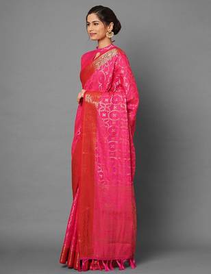 Pink black ready to wear floral satin block print saree 2