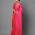 Pink black ready to wear floral satin block print saree