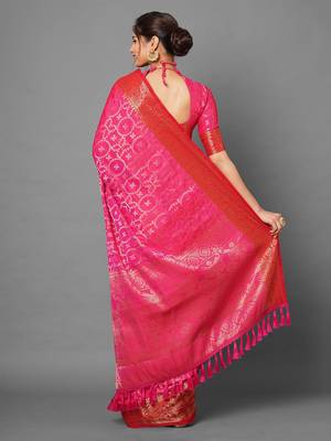Pink black ready to wear floral satin block print saree 3