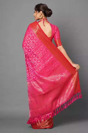Pink black ready to wear floral satin block print saree