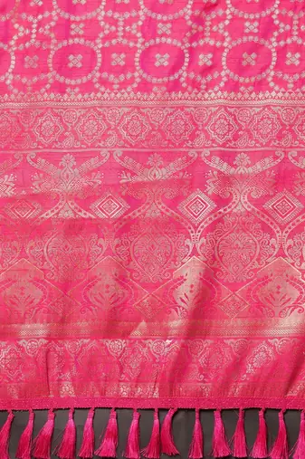 Pink black ready to wear floral satin block print saree