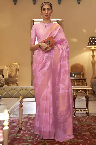 Green off white ready to wear floral satin block print saree