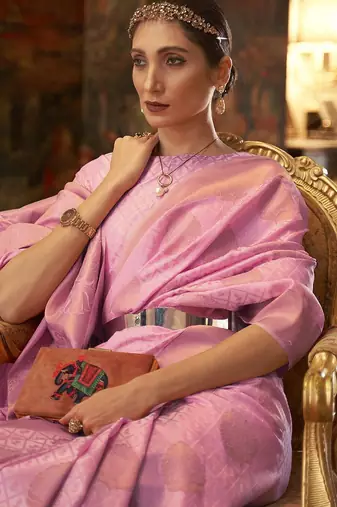 Green off white ready to wear floral satin block print saree