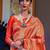 Blue off white ready to wear floral satin block print saree
