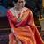 Blue off white ready to wear floral satin block print saree
