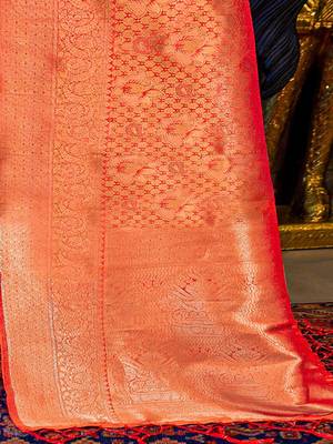 Blue off white ready to wear floral satin block print saree 4