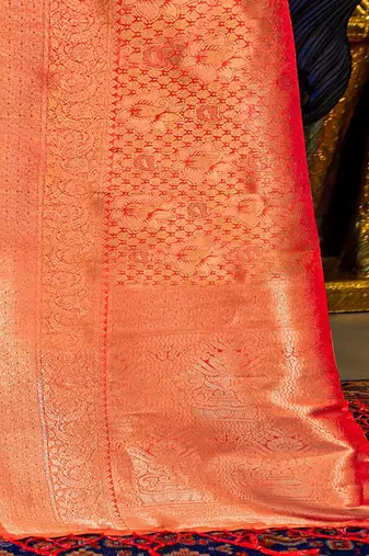Blue off white ready to wear floral satin block print saree