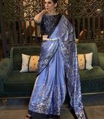 Black off white ready to wear floral satin block print saree