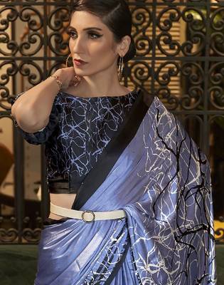 Black off white ready to wear floral satin block print saree 3