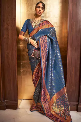 Purple multicolor ready to wear floral satin block print saree