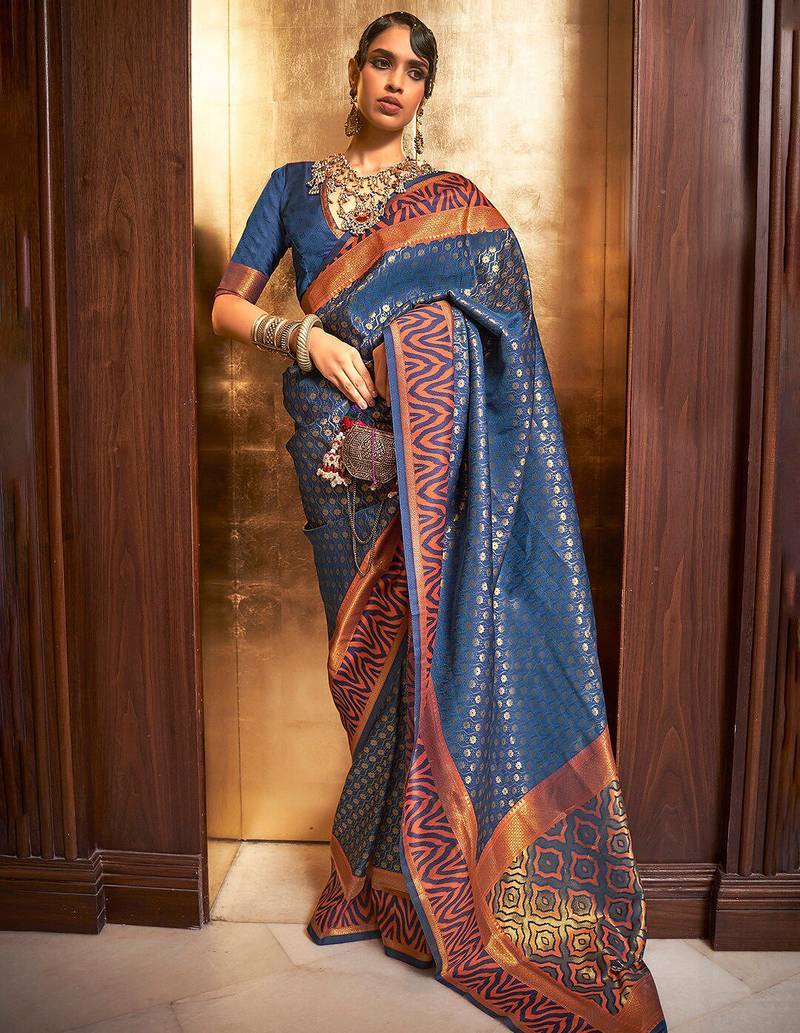 Purple multicolor ready to wear floral satin block print saree