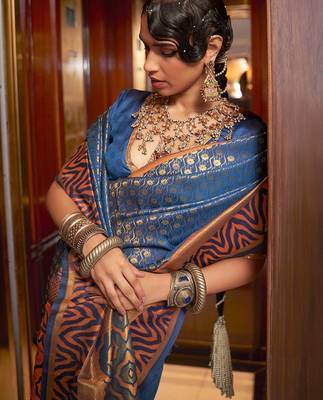 Purple multicolor ready to wear floral satin block print saree 2