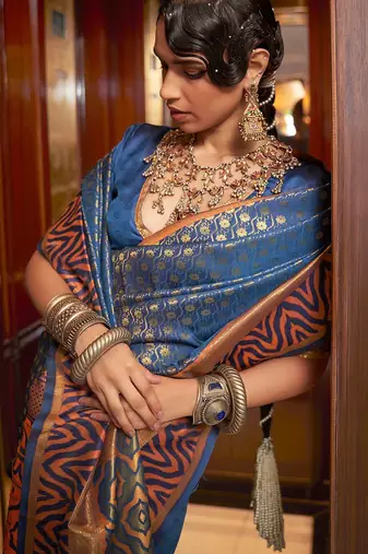 Purple multicolor ready to wear floral satin block print saree