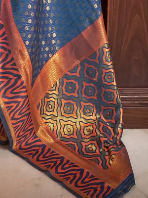 Purple multicolor ready to wear floral satin block print saree 4