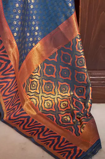 Purple multicolor ready to wear floral satin block print saree