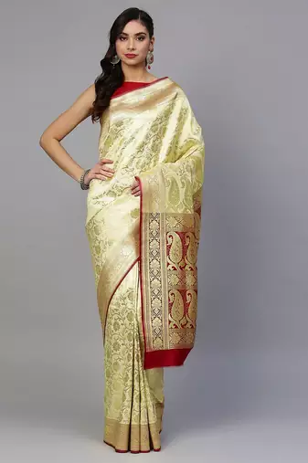 gold gold-toned & red art silk woven design handloom kanjeevaram saree