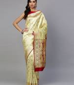 gold gold-toned & red art silk woven design handloom kanjeevaram saree