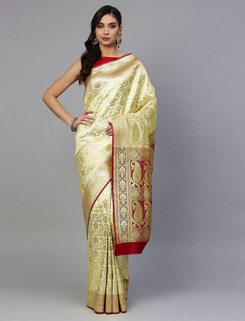 gold gold-toned & red art silk woven design handloom kanjeevaram saree