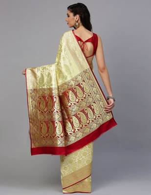 gold gold-toned & red art silk woven design handloom kanjeevaram saree 3