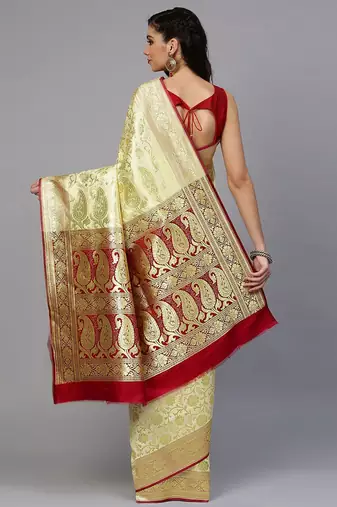 gold gold-toned & red art silk woven design handloom kanjeevaram saree