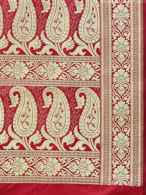 gold gold-toned & red art silk woven design handloom kanjeevaram saree 4