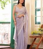 lavender embellished embroidered beads and stones tissue saree
