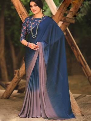 blue ombre beads and stones saree 1