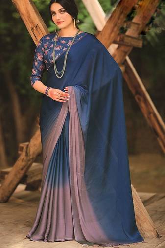 blue ombre beads and stones saree