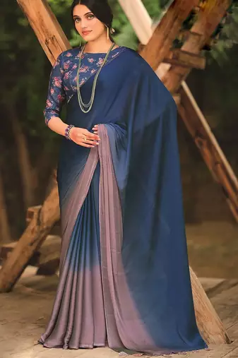 blue ombre beads and stones saree