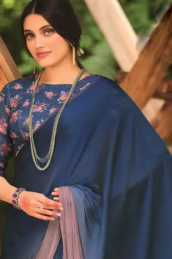 blue ombre beads and stones saree