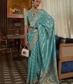 blue blue & gold-toned leheriya zari organza leheriya saree