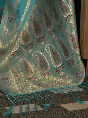 blue blue & gold-toned leheriya zari organza leheriya saree 4