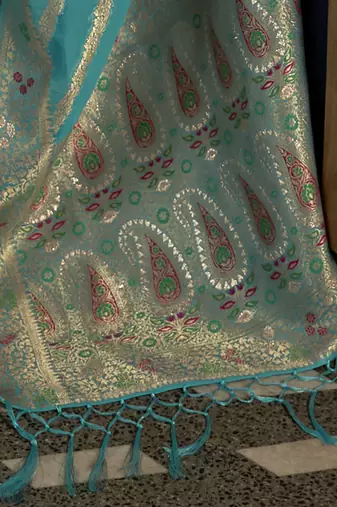 blue blue & gold-toned leheriya zari organza leheriya saree