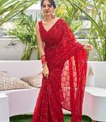 red embellished sequinned saree