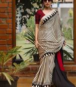 white women satin striped saree