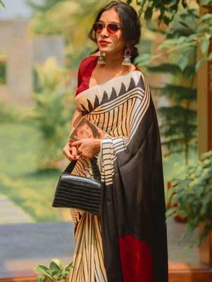 white women satin striped saree 3