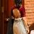 white women satin striped saree