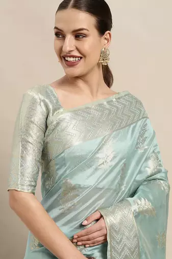 Beige purple purple & pink floral embroidered saree
