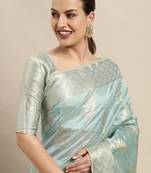 Beige purple purple & pink floral embroidered saree