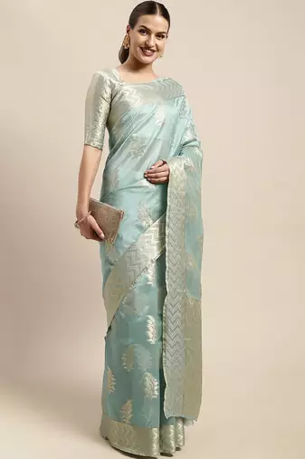 Beige purple purple & pink floral embroidered saree