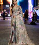 Peach blue floral embroidered sequinned saree