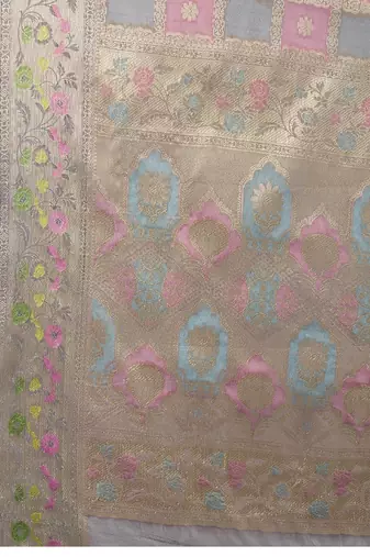 Peach blue floral embroidered sequinned saree