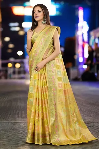 Off white teal floral embroidered pure chiffon tussar saree