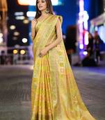 Off white teal floral embroidered pure chiffon tussar saree