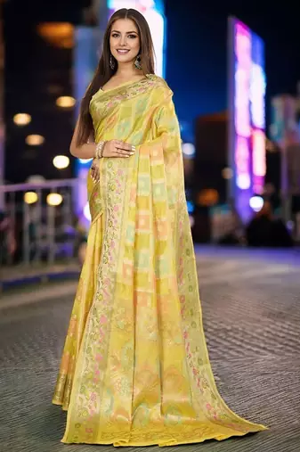 Off white teal floral embroidered pure chiffon tussar saree